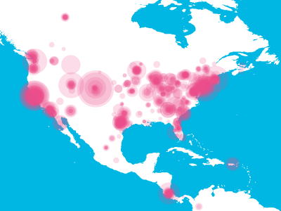 Dribbble Shots & Likes (North America) dribbble likes map north america processing shots visualization