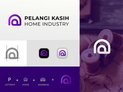 Logo Pelangi Kasih Home Industry branding goldenratiologo graphic design industrylogo minimalistlogo modern logo purple rainbowlogo typography ui