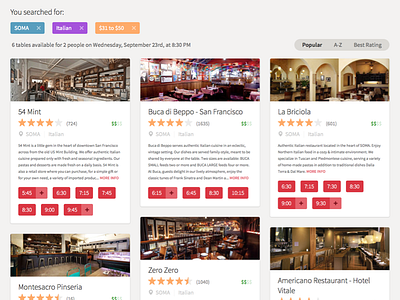 OpenTable search results cards opentable search results