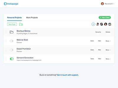 Instapage dashboard