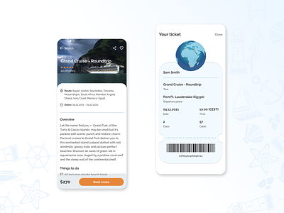 Ship cruise ticket app boarding cruise design mobile trip ui