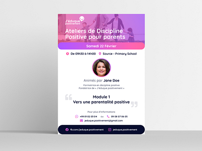 J'éduque Positivement - Flyer Template affiche atelier clean discipline education flyer flyer template gradient identity jéduque magenta minimalist mockup positive positivement simple violet workshop