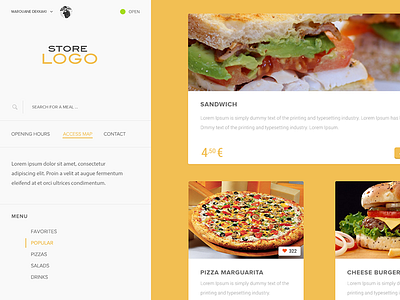 Food store concept buy flat food minimalist online project store yellow