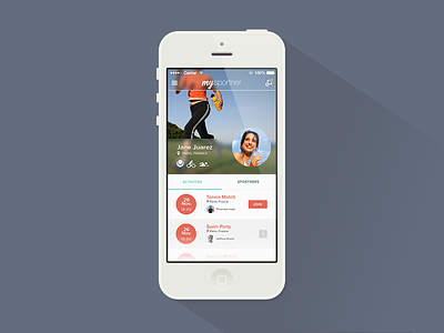 MySportner's Profile Page 7 app design flat ios iphone longshadow minimalist mysportner partner sport