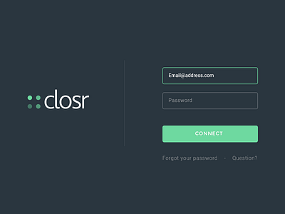 Closr login page dark design flat green login minimalist project social ui