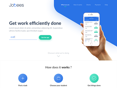 Jobees - Website blue clean colors green iphone job jobees jobs light minimalist website white