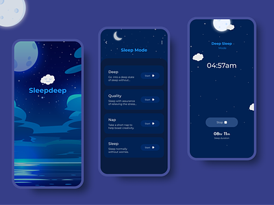 Sleepdeep App Exploration app design bed bedtime branding concept design health illustration mobile app night sleep sleep app sleeping ui wellness
