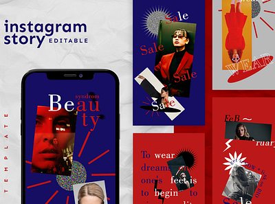 Abstract Instagram Stories Template abstract advertising asymmetric blue boy brand design brutalist fashion girl hype instagramstory minimalist post red story