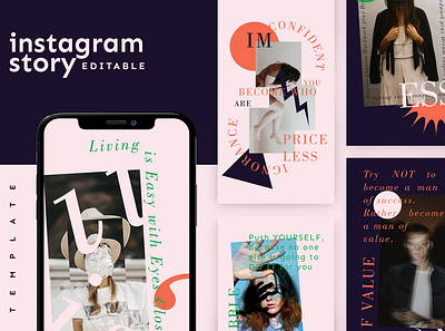 Instagram Stories Template abstract art branding brutalist design graphic elegant girl hypebeast illustration instagram instagram post instagram story instagram story template portfolio quotes red simple social media pack stories story