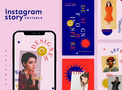 INSTAGRAM STORIES TEMPLATE advertising branding brutalist design girl illustration instagram instagram stories instagram template minimalist portfolio social media social media design social media pack social media templates template youth