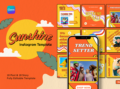 Sunshine - Canva Instagram Template 90s ads banner bundle canva canva template discount floral girl groovy instagram layout marketing promotion retro sale social media spring summer vintage