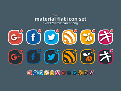 Material Flat Social Icon Set (free) dribbble facebook flat free freebies google icon material rss social swarm twitter