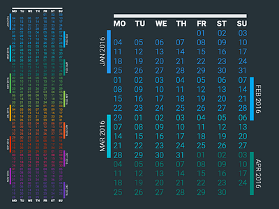 Free Vector 2016 Continuous Calendar (PNG + PSD) calendar continuous date day free grouped monthly png psd vector