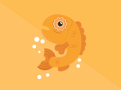 The Fish abstract animal art big eye bubbles cute fish flanimals illustration jump orange sea swim water yellow