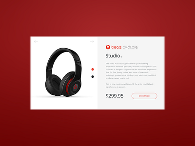 Product Card - Beats by Dre beats beats by dre buy card card checkout card ui clean design detail page detail screen headphones minimal product card product detail red shop studio ui webshop white
