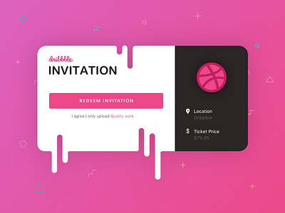 Dribbble Invitation app ball card card ui clean cta design draft dribbble dribbble ball dribbble invite illustration invitation invite minimal mobile pink ticket ticket ui ui