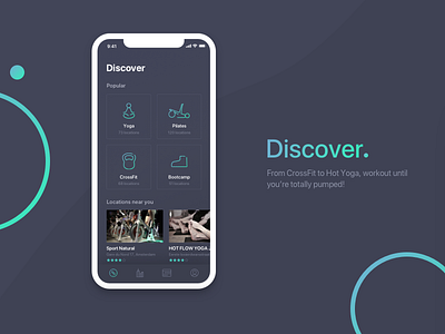 Discover Workouts android app app discover app ui dark discover discover ui find gym gym app icons ios iphone x mobile search search ui sport sports ui workout