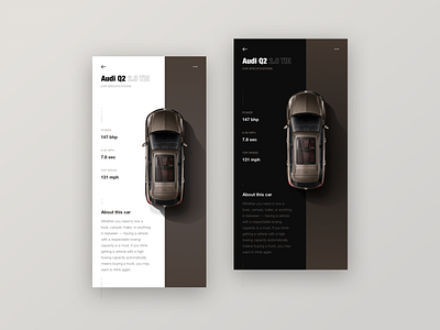 Car Product Detail Page - Audi android app audi brown car car app cars classy clean dark detail detailpage information light minimal mobile mobile app modern product detail product detail page