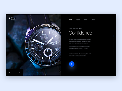 FOSSIL Watches - Landing Page black blue clean fashion fossil landing landing ui landingpage luxe luxurious photography play movie site slider watch watch ui watches web web ui web ui design