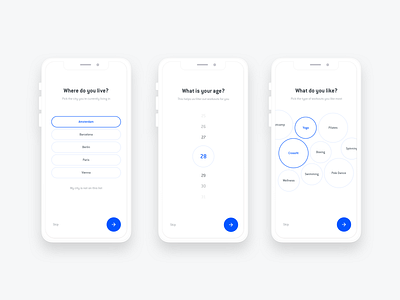 Mobile Onboarding Flow - OneFit App abstract app ui clean get started gym gym ui intro minimal mobile app mobile ui onboarding onboarding ui onefit select selector sport sport app ui white workout