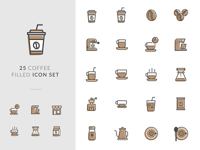 Coffee Filled Icon Set coffee bean coffee cup coffee shop design icon illustration vector