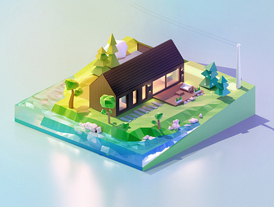 Modern barn 3d 3d art design designs home house illustration low poly lowpoly packaging ui