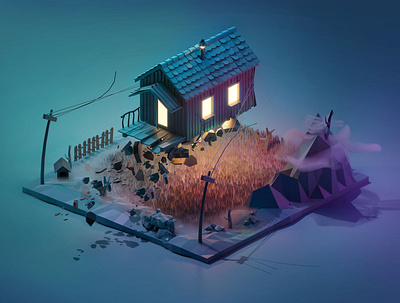Floating House 3d 3d art design home house illustration low poly lowpoly ui ux