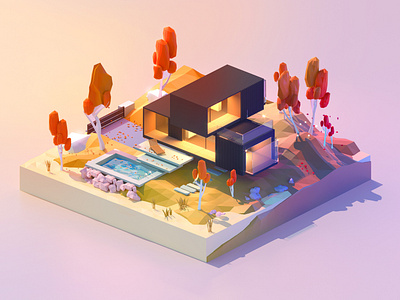 Modern house 3d 3d art design home illustration low poly lowpoly modern ui ux