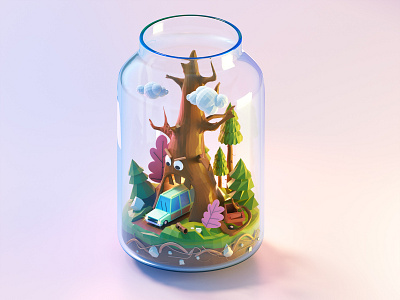 Hungry tree 3d 3d art cartoon character design designs forest illustration low poly lowpoly tree ui