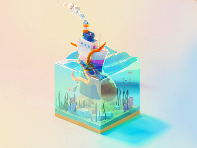 Sea monster 3d 3d art cartoon character design designs illustration isometric low poly lowpoly