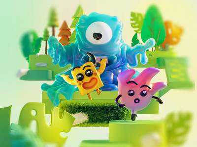 Jelly monster 3d 3d art cartoon cgi character design forest graphic illustration