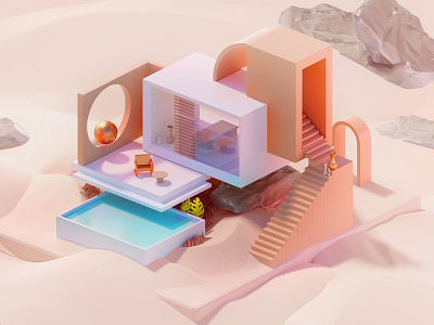 Desert cube house. 3d 3d art cgi design designs home house illustration isometric lowpoly