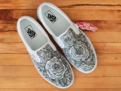 Rose Vans blackandwhite canvas design flowers ink pattern pen and ink pointalism rose shoe shoe design stipple vans