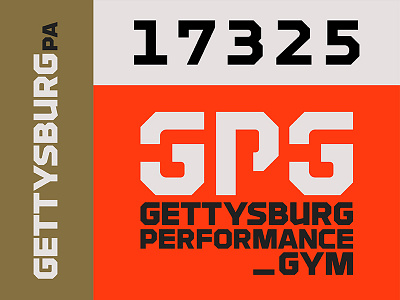 GPG 001 athletic brand branding gettysburg gold gym red stencil type zip code