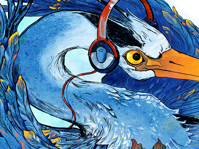 Blue Heron Blues bird blue heron drawing illustration music pencil photoshop