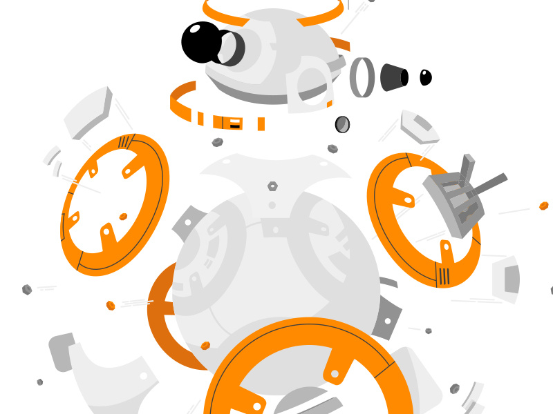 Deconstructed BB8 merchandising the last jedi lucasfilm deconstructed sw vector droid illustration licensing star wars bb-8 bb8