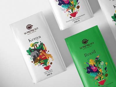 Brazil & Kenya coffee package design brazil coffee coffee packaging colorful kenya logo package design playful