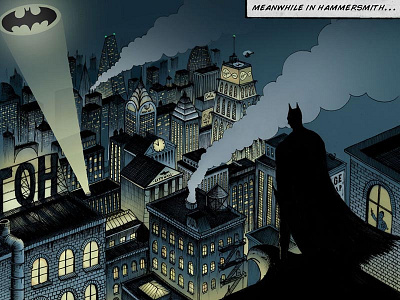 Batman / Virgin Media batman comic gotham illustration pen and ink skyline