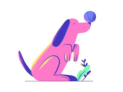 Dog 2d ball digital illustration dog dog illustration illustration leafs pink plants