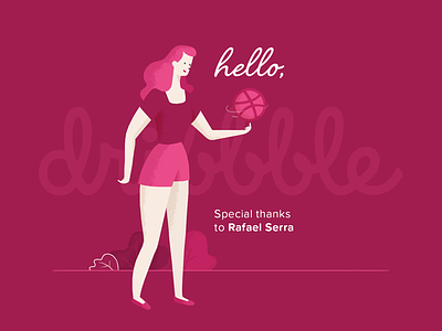 Hello, dribbble! basketball character debut girl hello illustration pink