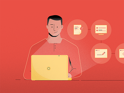 The Process character guide icons illustration laptop light process