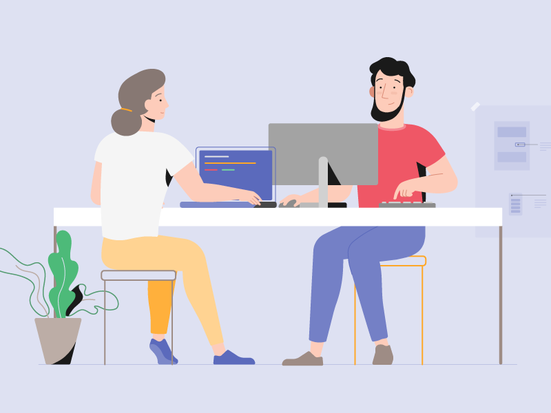 Working design 2d vector adobe illustrator office work character plants laptop computer technology illustration