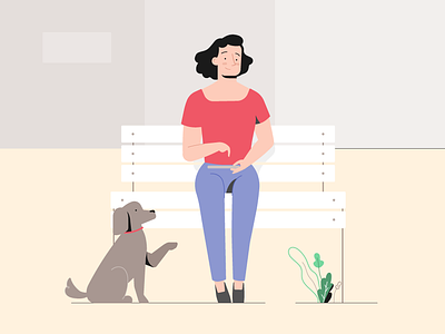 Outside 2d app bench character city design dog happy illustration illustrator mobile outside phone plants play street tablet technology vector woman