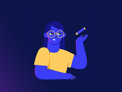 Time to Draw 2d adobe illustrator blue character design glasses illustration illustrator light pencil vector window woman yellow