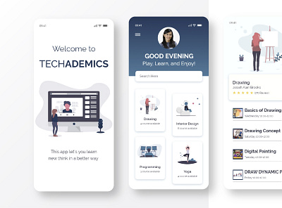 TechAdemics Online learning App UI DESIGN 01 app app design app ui design design distance learning minimal online education online learning ui ux