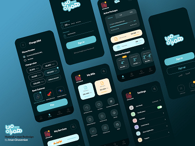 MCI Hamrah E Man App Redesign - Multi Screens Dark Mode app daily ui dailyui dark dark mode dark ui minimal ui ui ux ui ux design ui design uidesign uiux ux