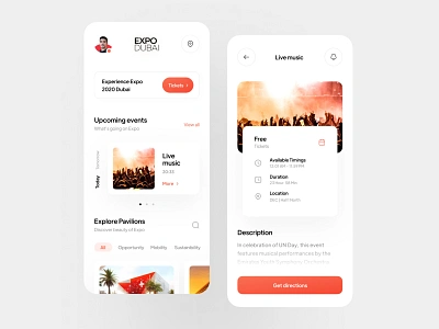 Expo 2020 Dubai app redesign - Light mode app application celebration component dubai event exhibition minimal mobile redesign trend trendy ui ui ux ui design uidesign uiux ux visual