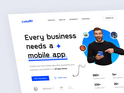 Mobile app landing page hero header