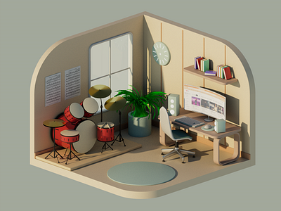 3D Living Room | Isometric Model