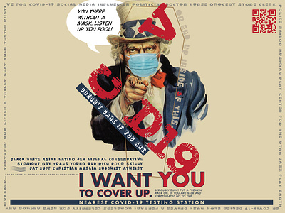 COVID-19: I Want You to Cover Up adobe illustrator advertisment coronavirus covid 19 covid19 graphic art graphic design illustration james montgomery flagg pandemic paul miranda poster poster art poster design psa recruiting retro vernacular